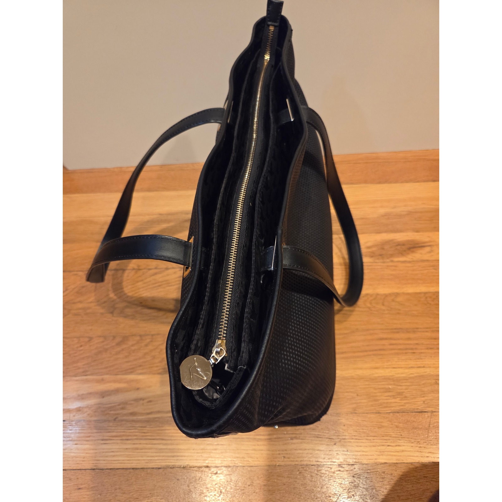 Lo & Sons Seville Black Perforated Saffiano Leather Tote Complete Shell + Inside — image 3 of 8
